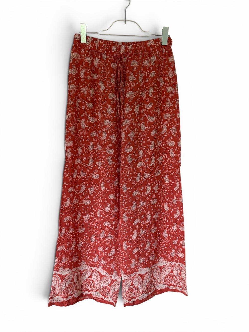 Red Paisley Wide Leg Pants | Boho Lounge Festival Pants